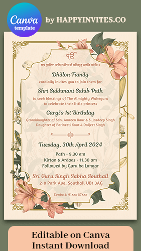 SSP02 Sukhmani Sahib Path Invitation Card for Birthday Canva Template