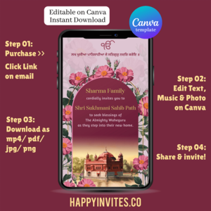 Sukhmani Sahib Path Invitation Card Video Template for Whatsapp Canva for new home