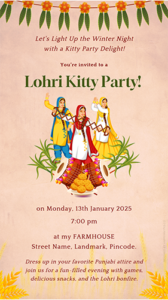 Lohri Theme Kitty Party Invitation Card