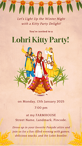 Lohri Theme Kitty Party Invitation Card