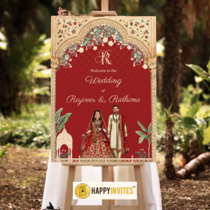 Creative Wedding Welcome Board with Caricature