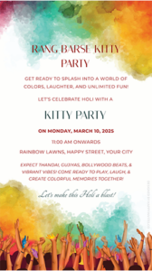 Holi Theme Kitty Party Invitation Card