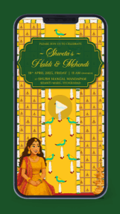 Yellow Marigold Green Parrots Theme Haldi Mehendi Ecard Design Digital Invitation