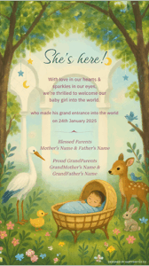 Cute Baby Girl Birth Announcement Card