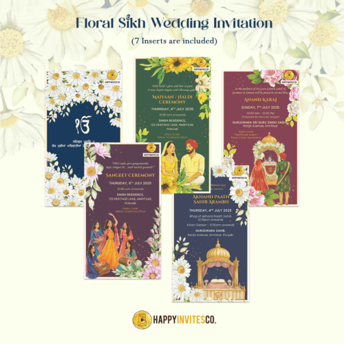 Floral Sikh Wedding Invitation Card