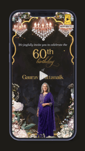 60th Birthday Invitation Card Design - Glitter Glam Golden Black